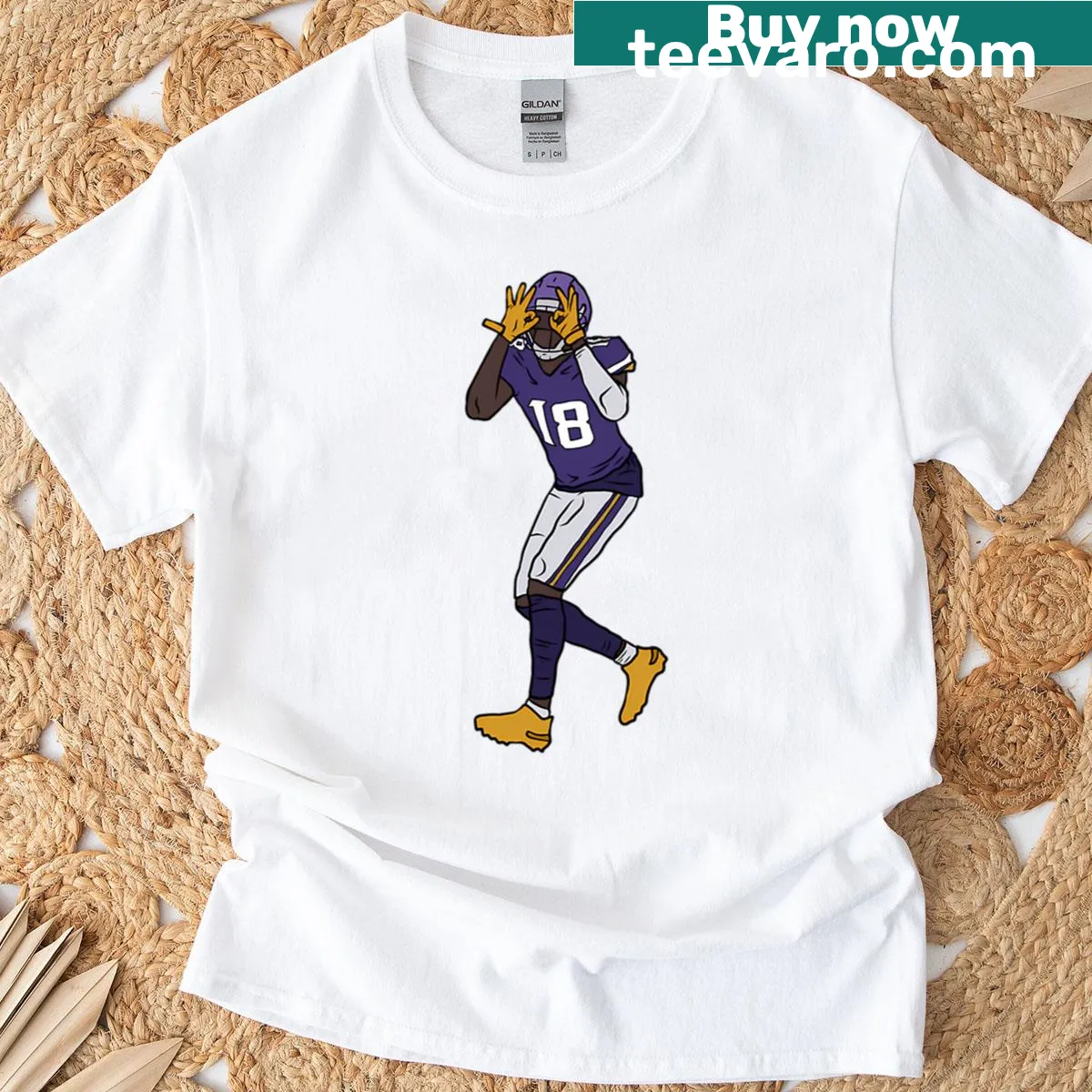 T-shirt featuring Justin Jefferson's celebration graphic — on a men's t-shirt