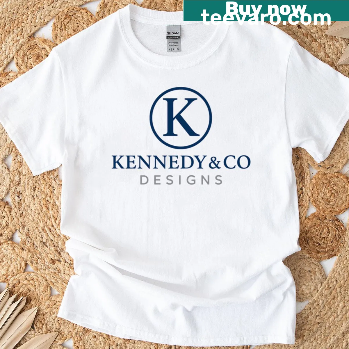 Boxy t-shirt featuring Kennedy Co Designs logo illustration — on a men's t-shirt