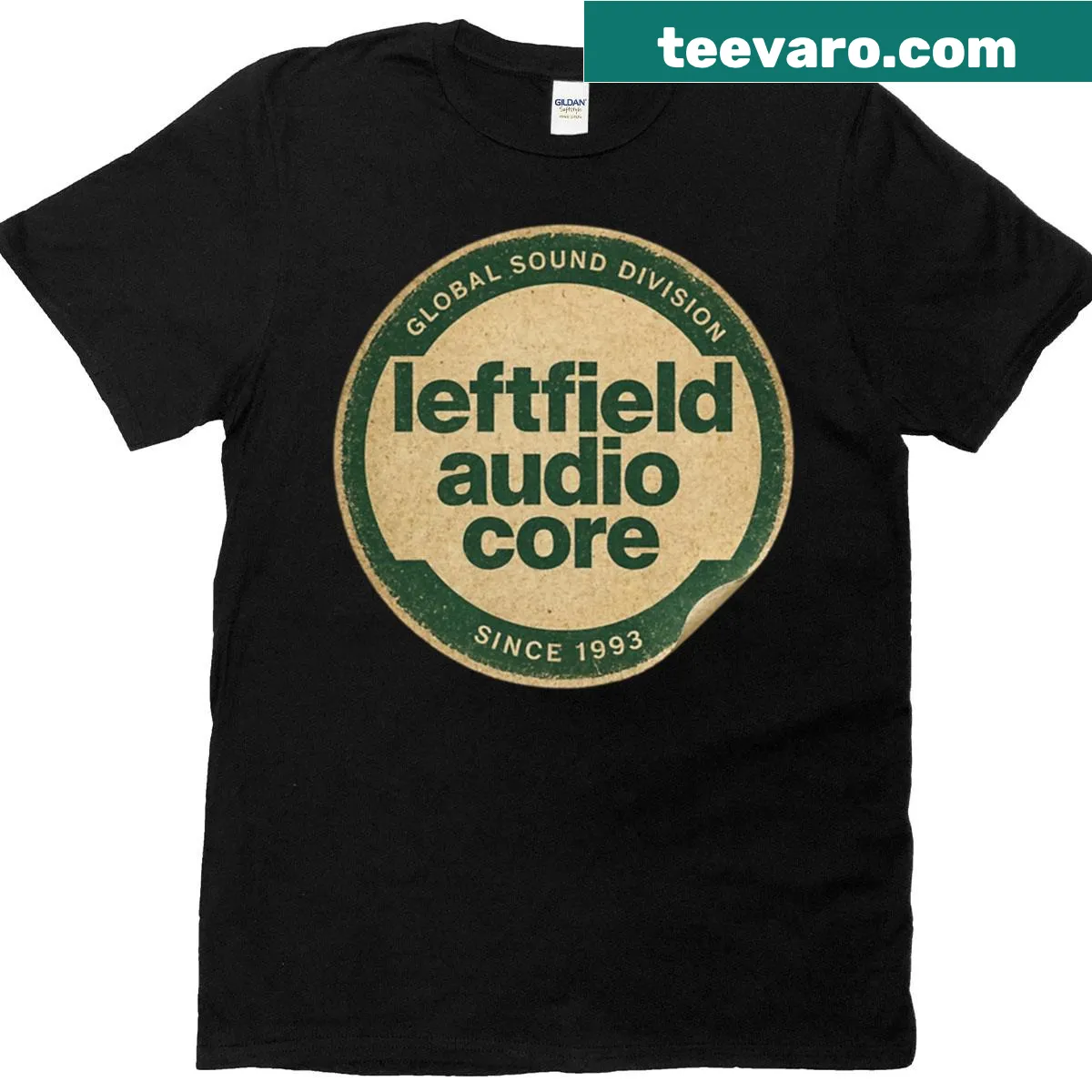 Retro audio badge illustration on a T-shirt — on a men's t-shirt