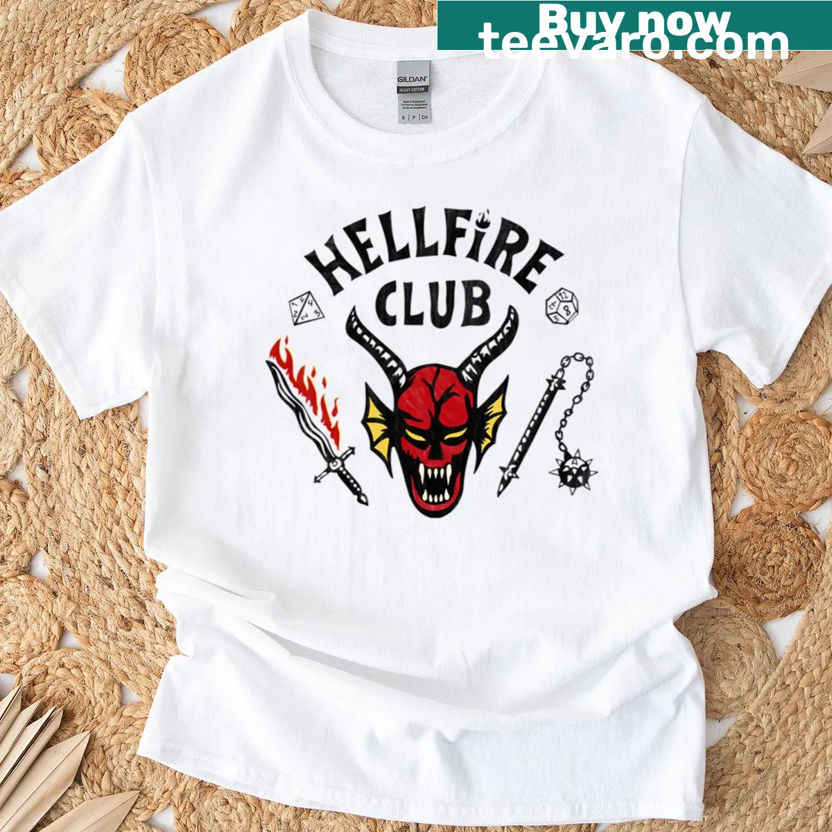 Stranger Things Hellfire Club logo on an oversized t-shirt — on a men's t-shirt