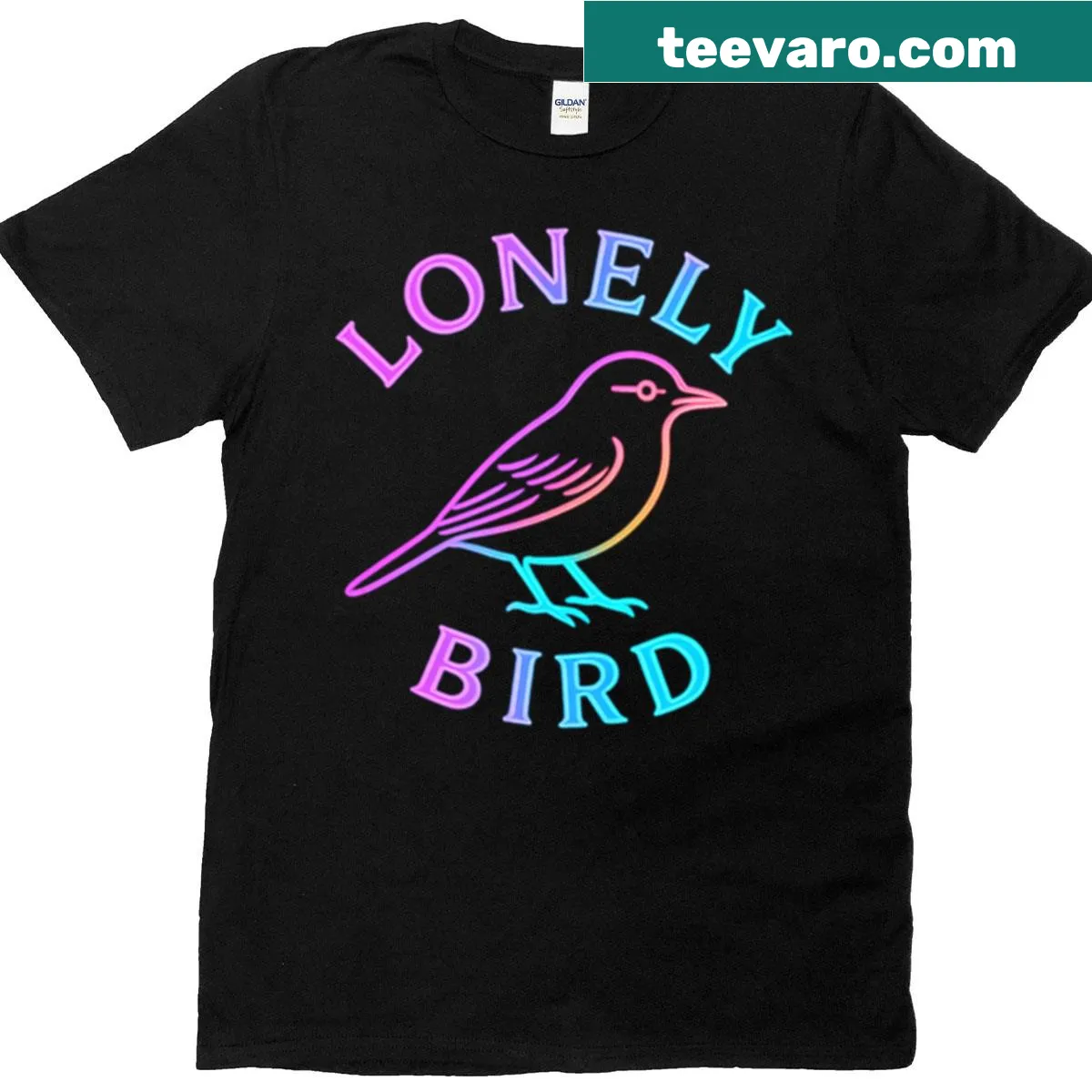 3D logo T-shirt featuring a lonely bird design — on a men's t-shirt