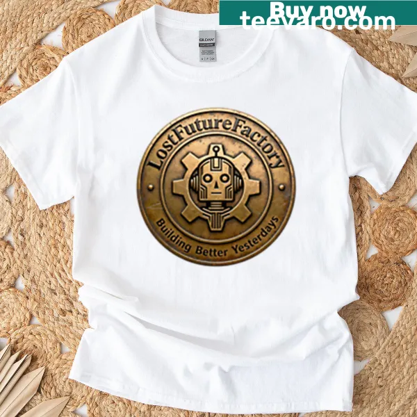 Vintage-style sci-fi logo t-shirt featuring the Lostfuturefactory emblem