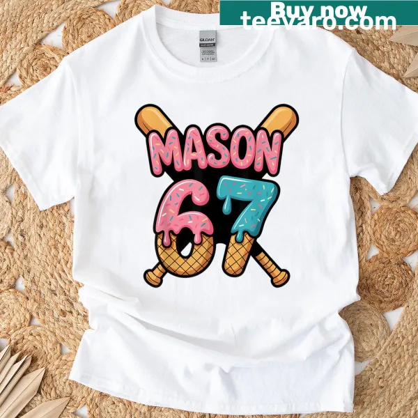 Cartoon-style baseball t-shirt with ice cream drip design