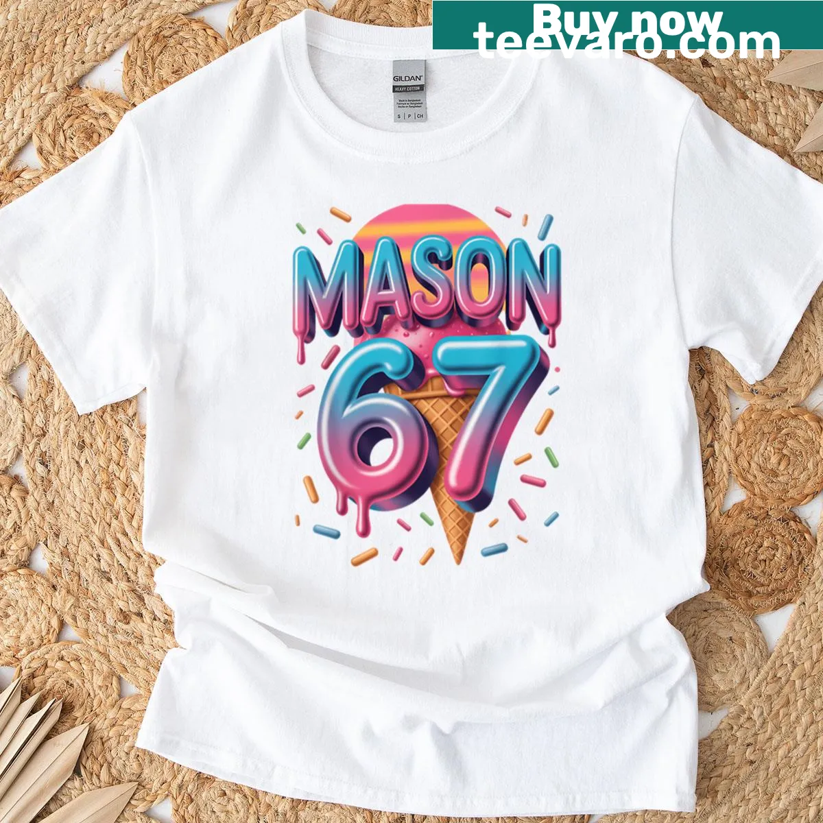 Mason 67 Meme Ice Cream Baseball T-shirt with vintage graphic — on a men's t-shirt