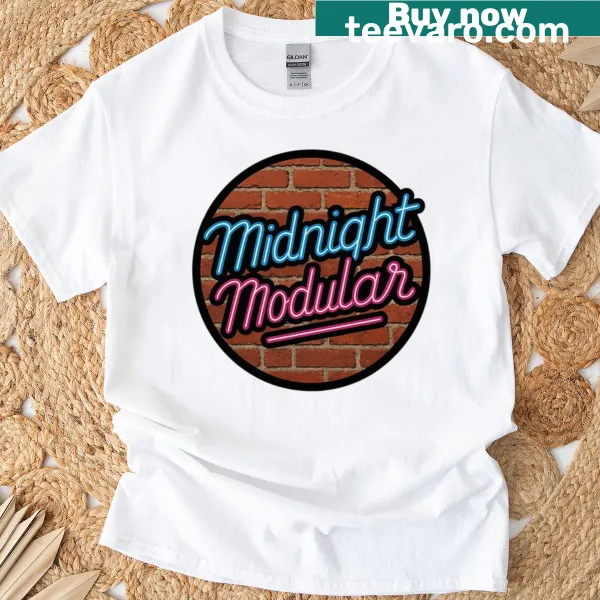 Oversized T-shirt featuring a neon synthwave logo