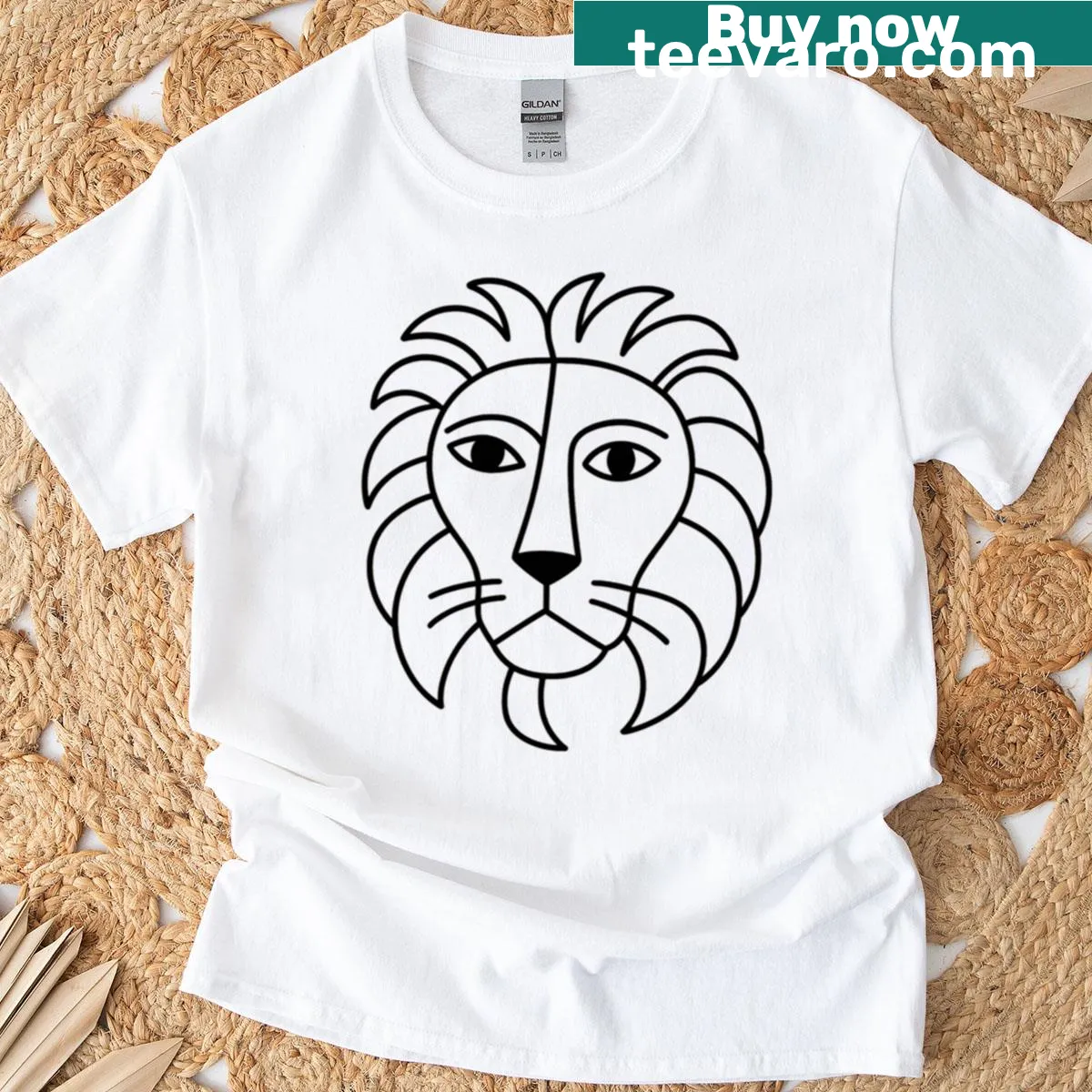 Minimalist lion t-shirt featuring a striking line-art design — on a men's t-shirt