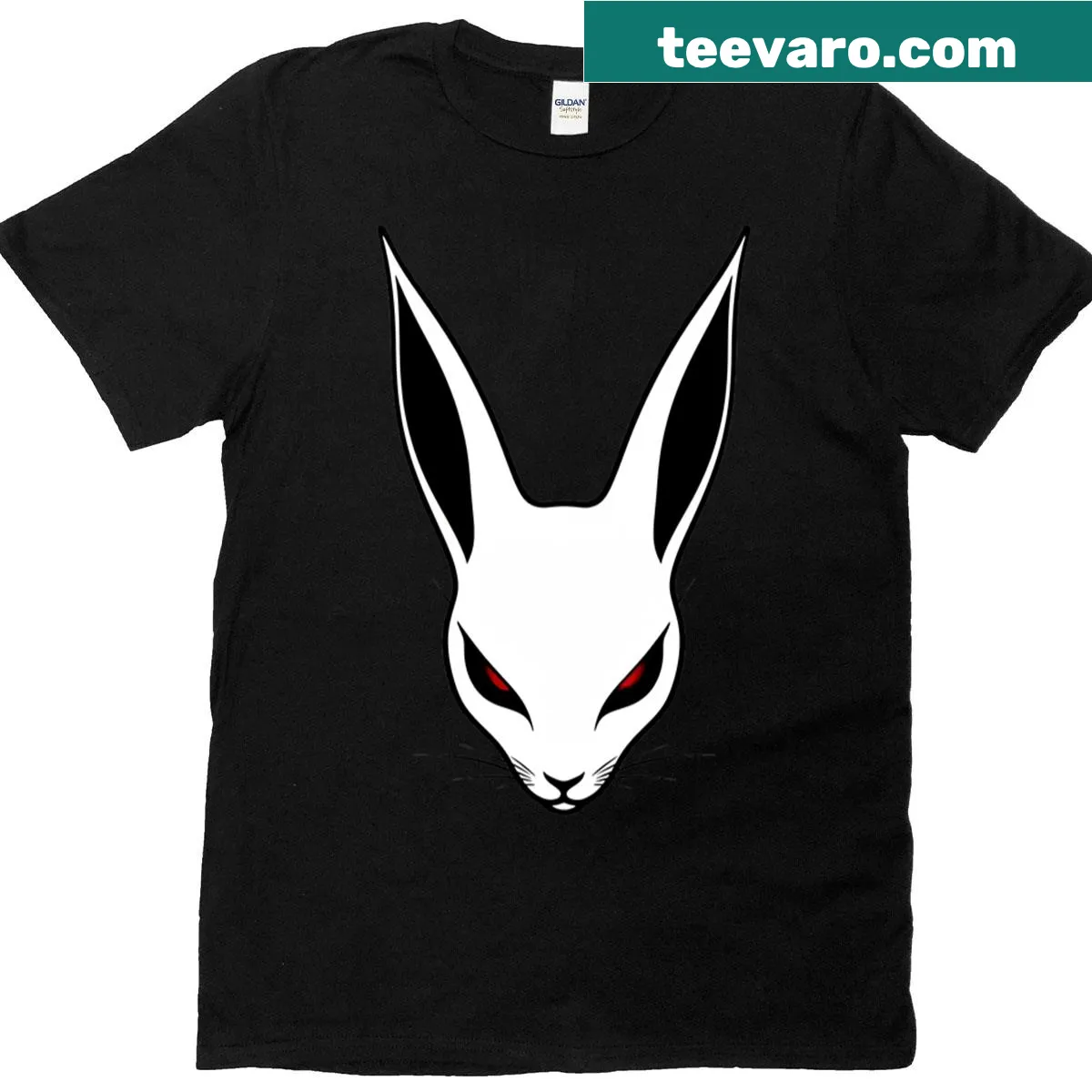 Minimalist rabbit logo t-shirt with sleek line-art design — on a men's t-shirt