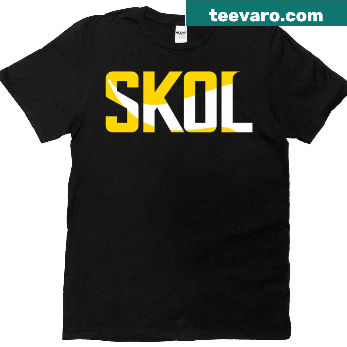 Minnesota Vikings T-shirt with bold Skol text design. — on a men's t-shirt