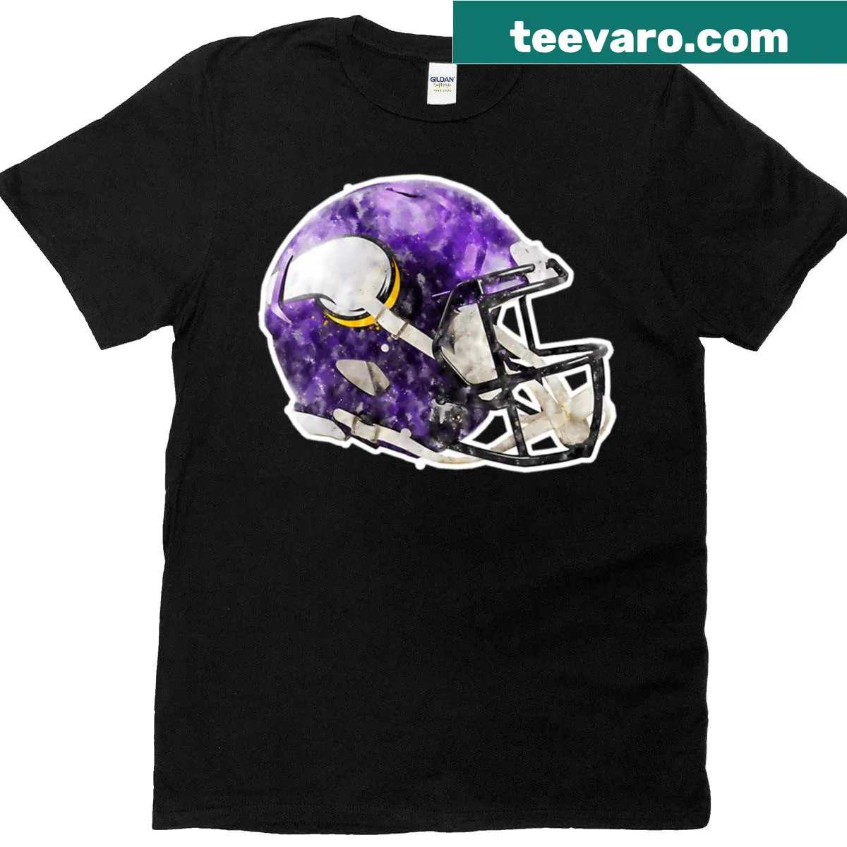 Watercolor design of Minnesota Vikings helmet on a t-shirt — on a men's t-shirt