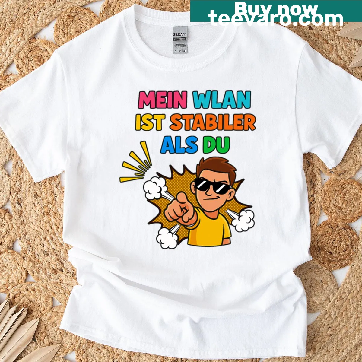 Oversized t-shirt with sarcastic Wi-fi saying — on a men's t-shirt