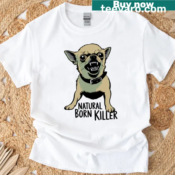 Chihuahua meme t-shirt featuring aggressive cartoon dog and funny text