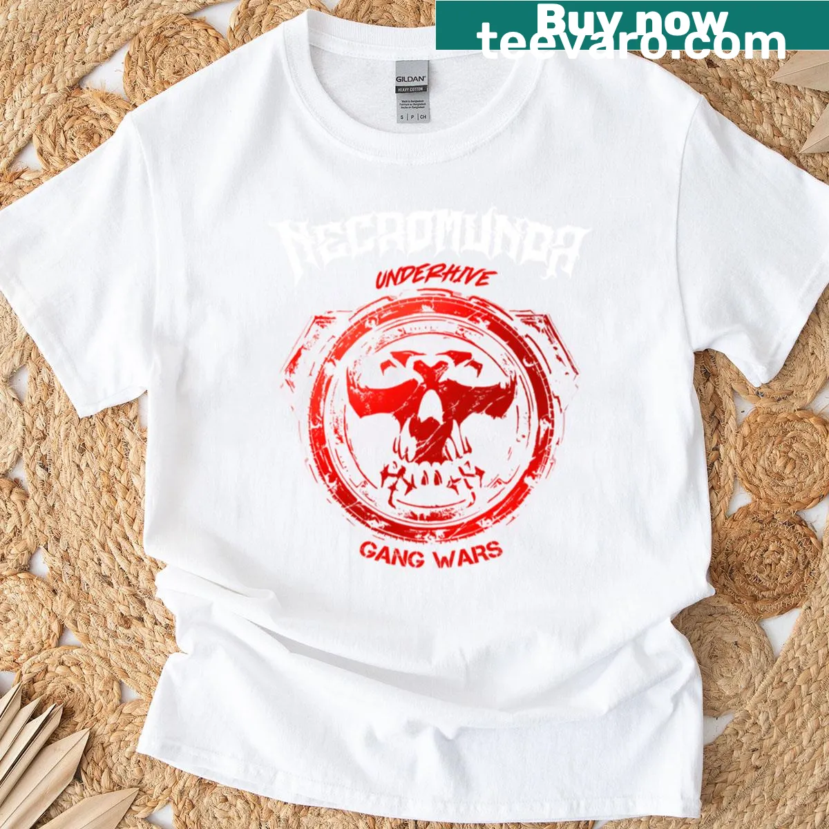 Premium Necromunda Underhive gang wars logo t-shirt — on a men's t-shirt