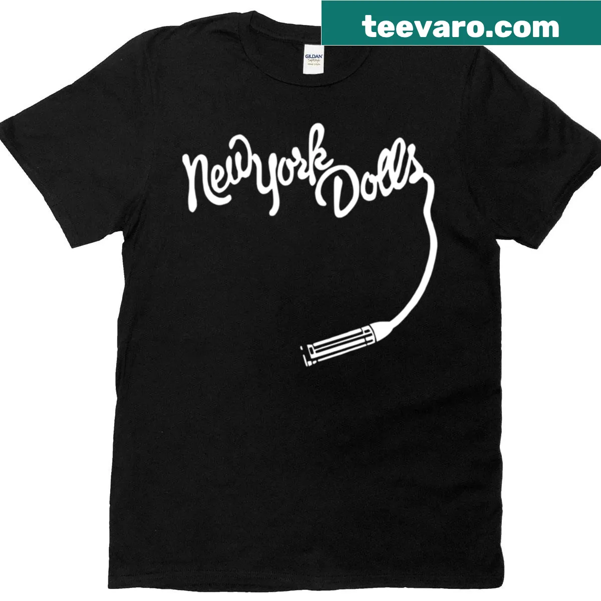 Oversized t-shirt with New York Dolls band logo in high definition — on a men's t-shirt