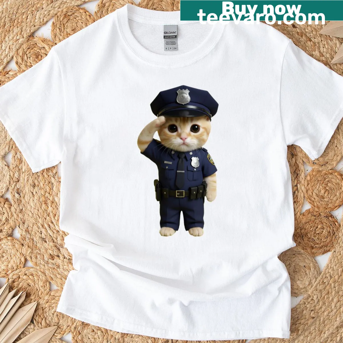 Kitten in police uniform graphic on a Funny T-shirt — on a men's t-shirt