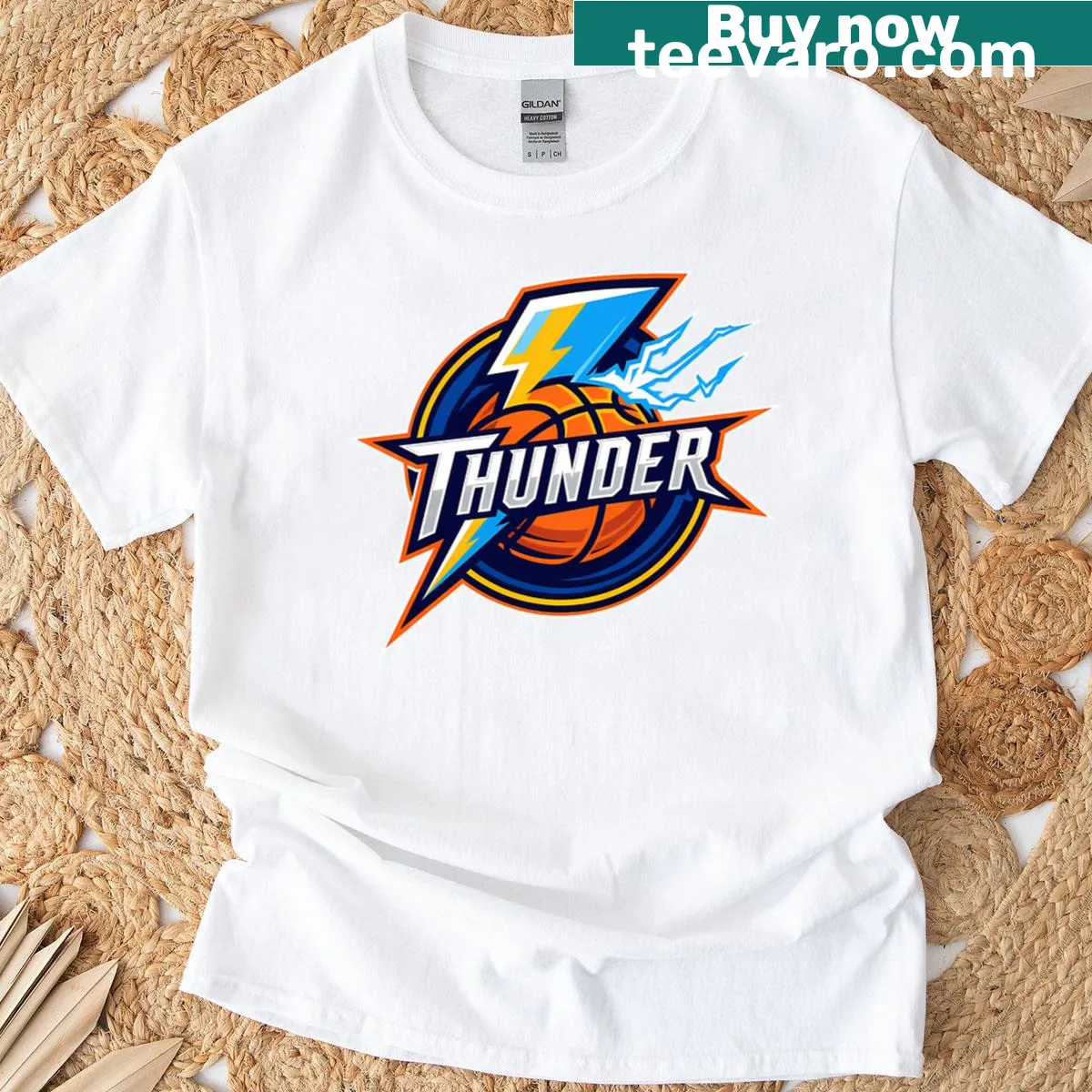 Oklahoma City Thunder logo T-shirt featuring team emblem — on a men's t-shirt