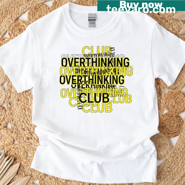 Distressed typography T-shirt for 'Overthinking Club'
