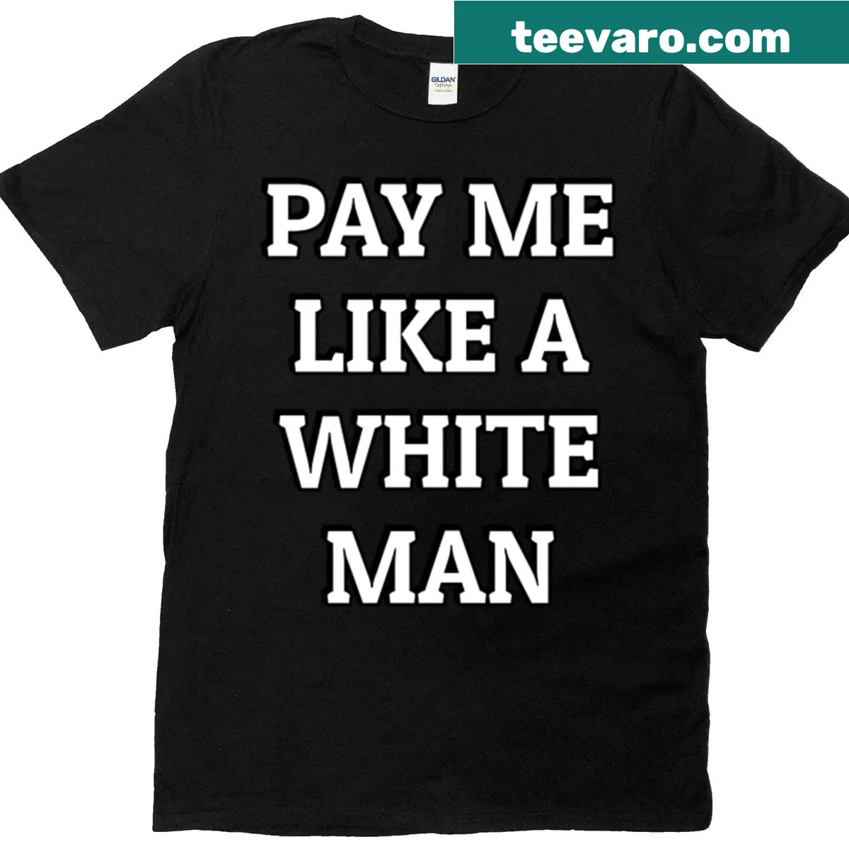 Boxy t-shirt with the bold message 'Pay Me Like A White Man - Equal Pay' — on a men's t-shirt