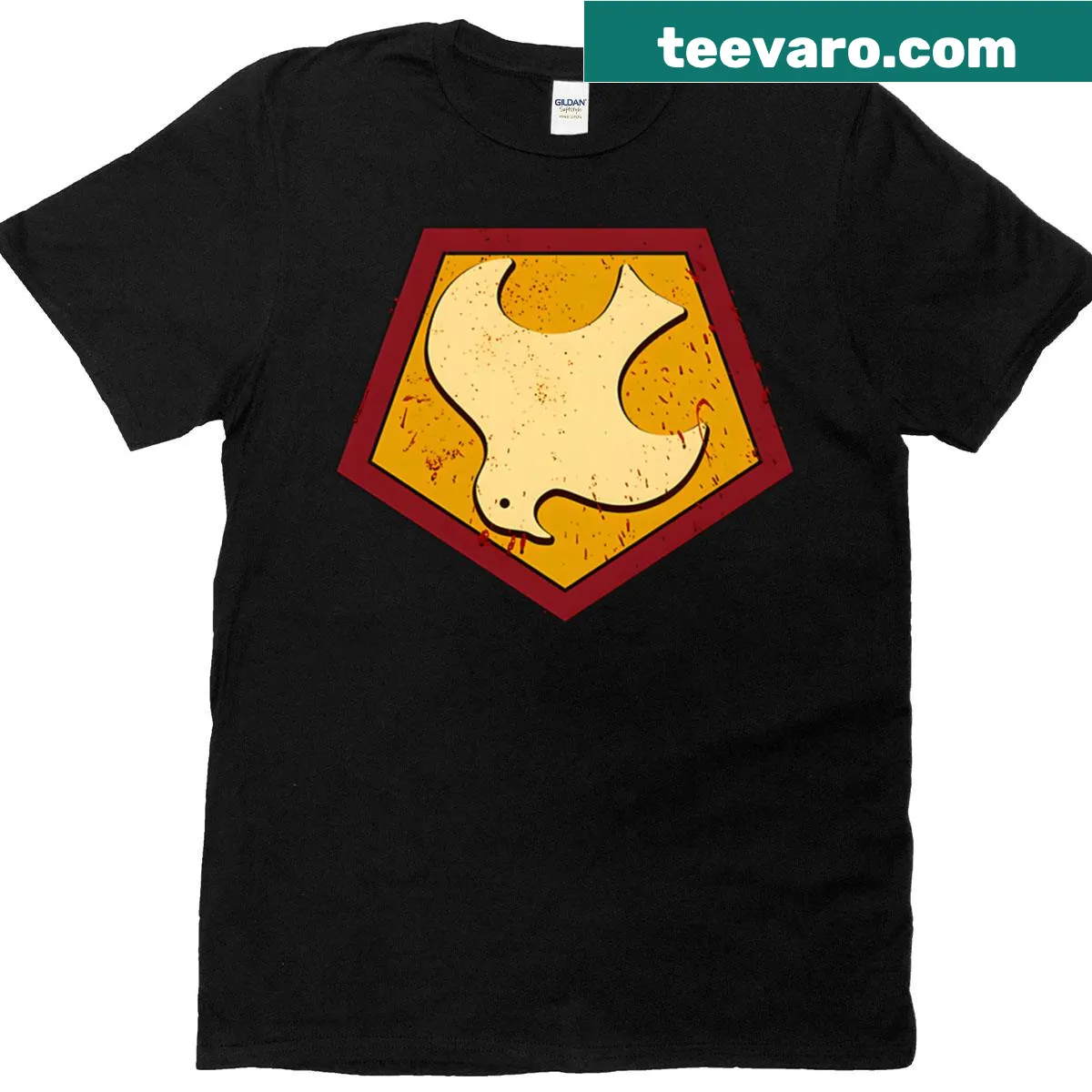 Peacemaker emblem T-shirt featuring a stylized peace symbol — on a men's t-shirt