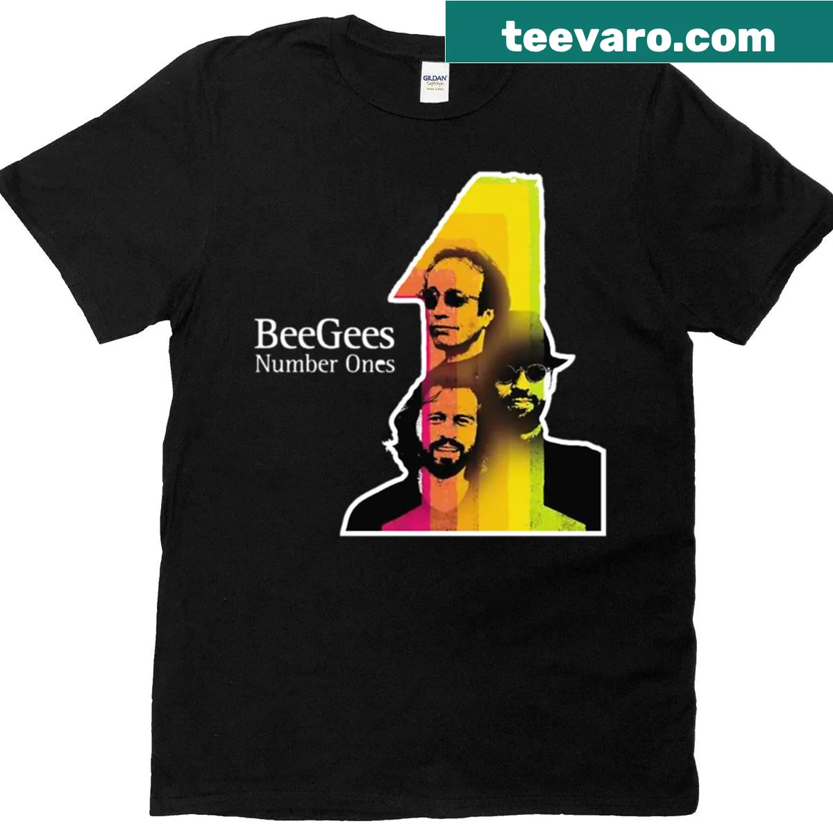 Bee Gees band logo t-shirt featuring a thoughtful design — on a men's t-shirt