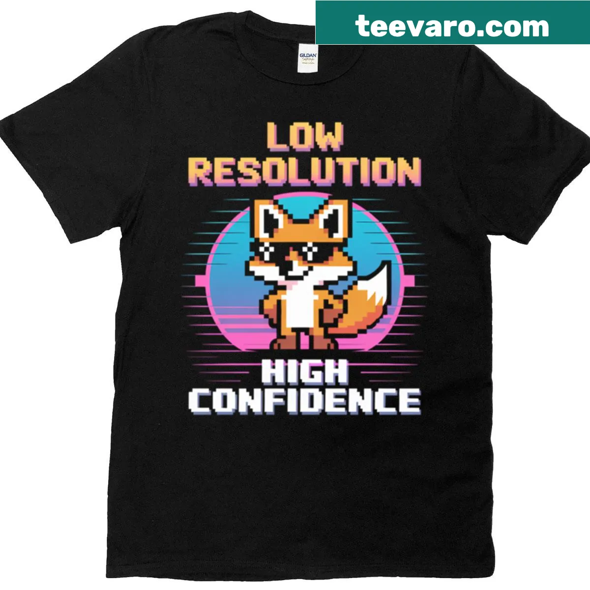 Pixel art fox in sunglasses with sarcastic quote t-shirt — on a men's t-shirt