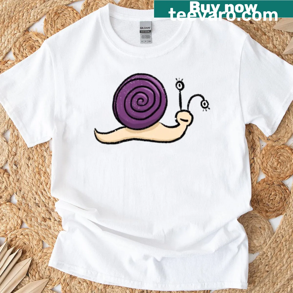 Cute illustration of a relaxed-eyed snail on a kids' t-shirt — on a men's t-shirt