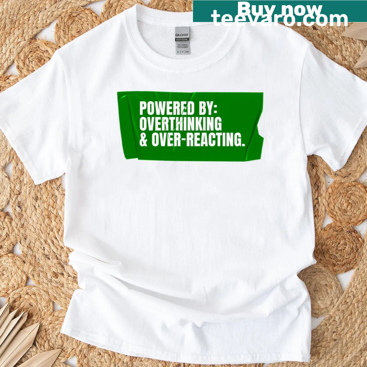 Funny T-shirt with text about overthinking and overreacting — on a men's t-shirt
