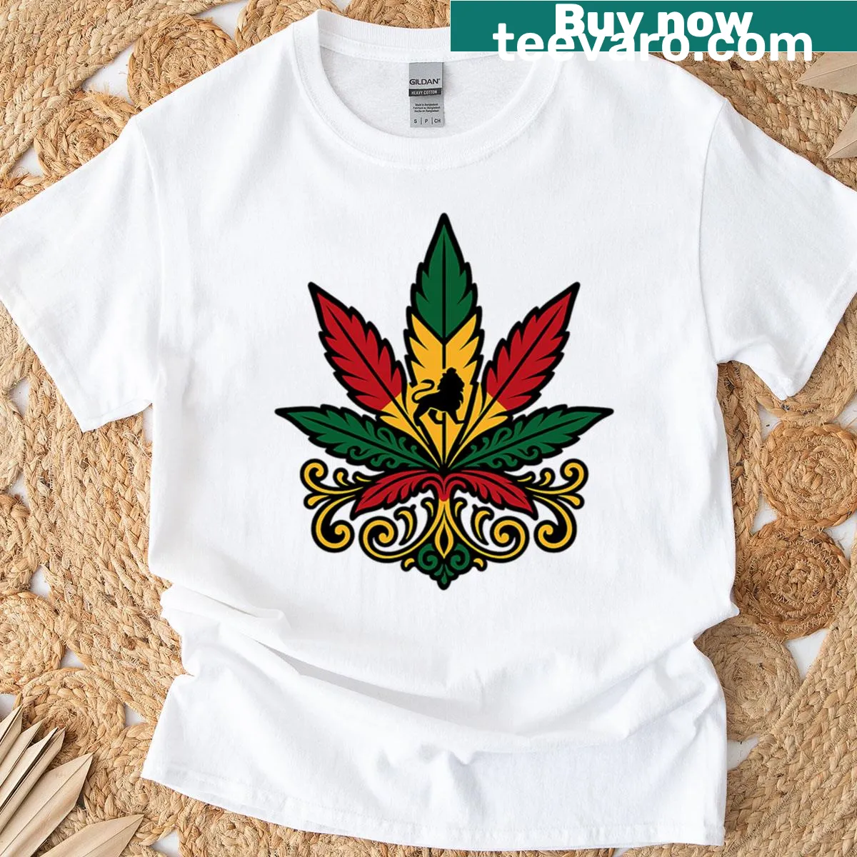 Rasta Leaf T-shirt featuring a logo design that represents nature — on a men's t-shirt