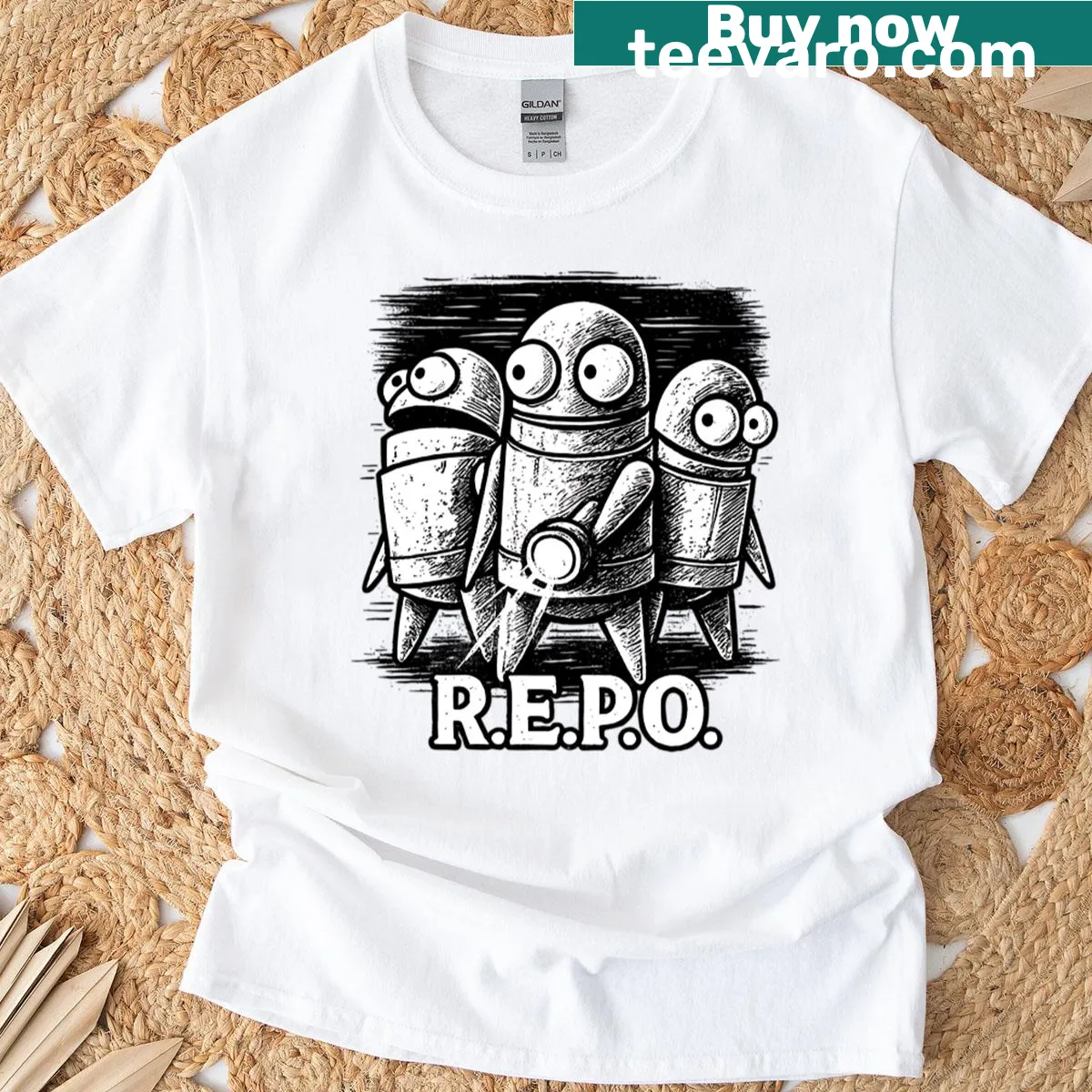 Fanart T-shirt featuring graphics from the Repo Game — on a men's t-shirt