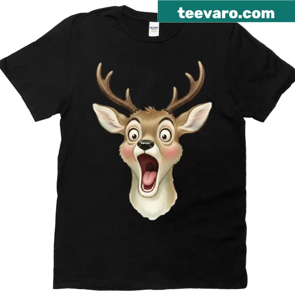 Goofy deer caricature printed T-shirt