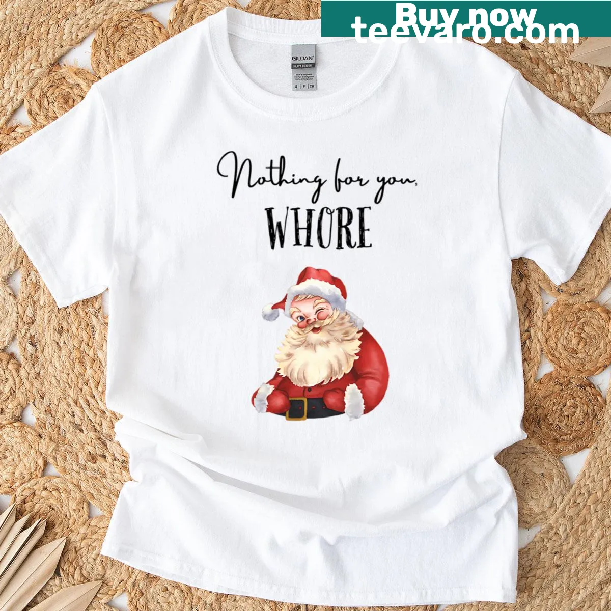 Vintage Santa graphic with a happy holiday quote on a t-shirt — on a men's t-shirt