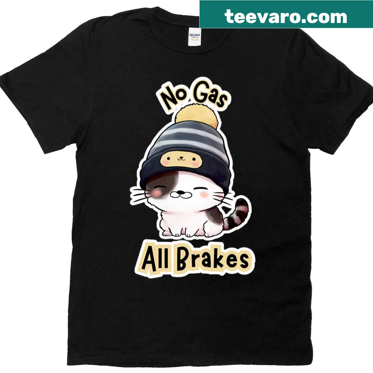 Humorous t-shirt with 'No Gas All Brakes' text — on a men's t-shirt