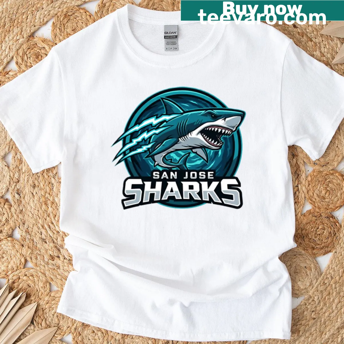 T-shirt featuring the San Jose Sharks alternate logo design — on a men's t-shirt