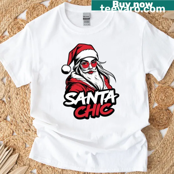 Cute cartoon chick dressed as Santa on a t-shirt