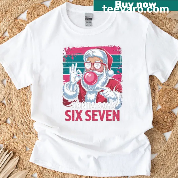 Santa Christmas tee with 'Six Seven 67' meme text