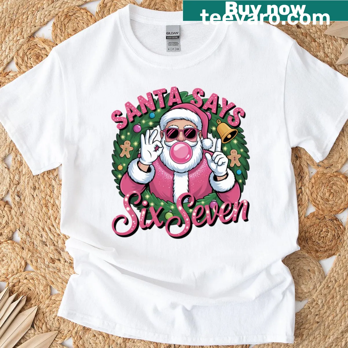 Funny Christmas T-shirt featuring Santa's saying and number 67 — on a men's t-shirt