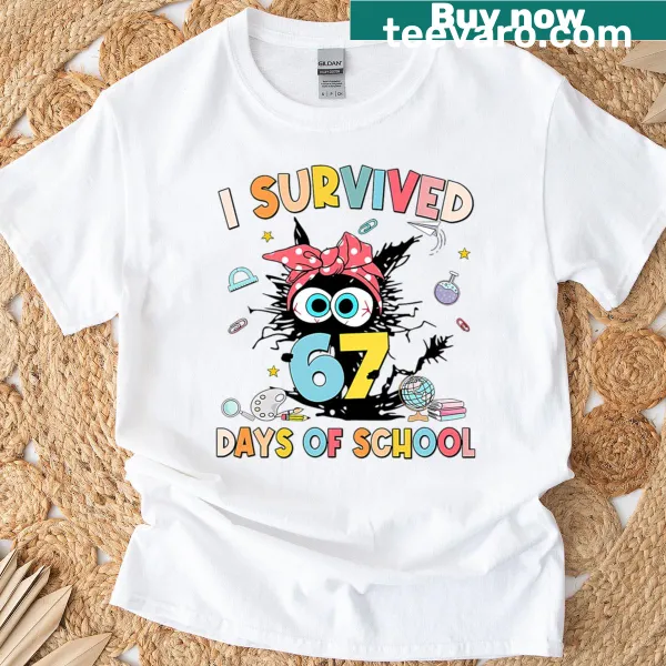 Funny student meme t-shirt with I Survived 67 Teacher Days text
