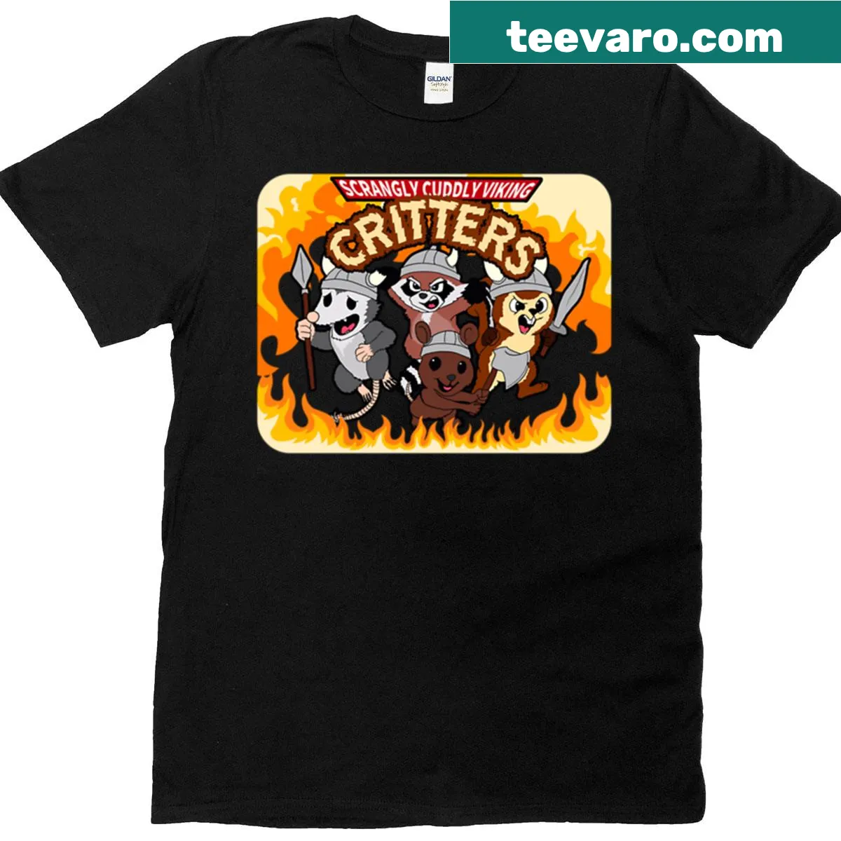 Adorable Viking critters illustrated on a T-shirt — on a men's t-shirt