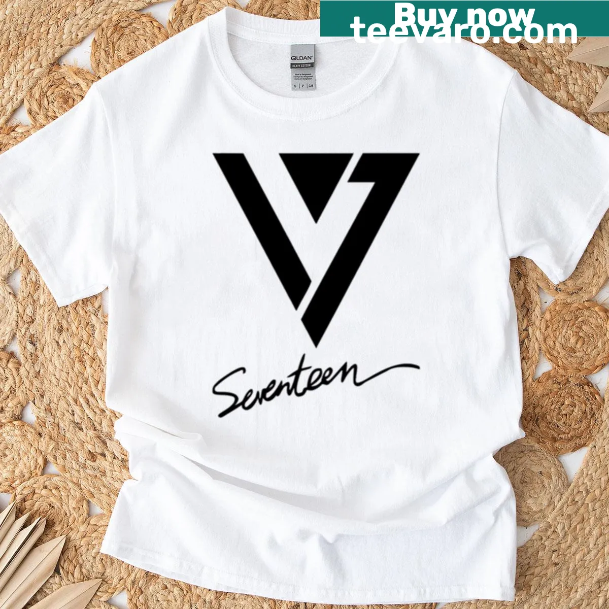 Fitted t-shirt featuring the Seventeen aesthetic logo for Kpop fans — on a men's t-shirt