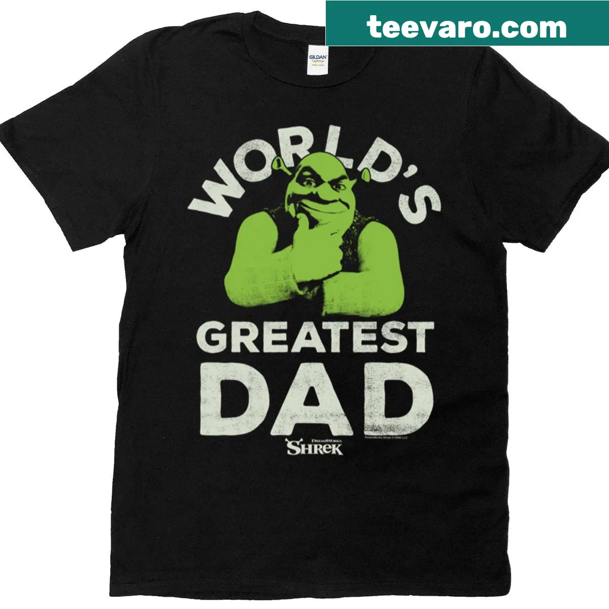 Faded logo T-shirt for Father's Day featuring Shrek and 'World's Greatest Dad' text — on a men's t-shirt