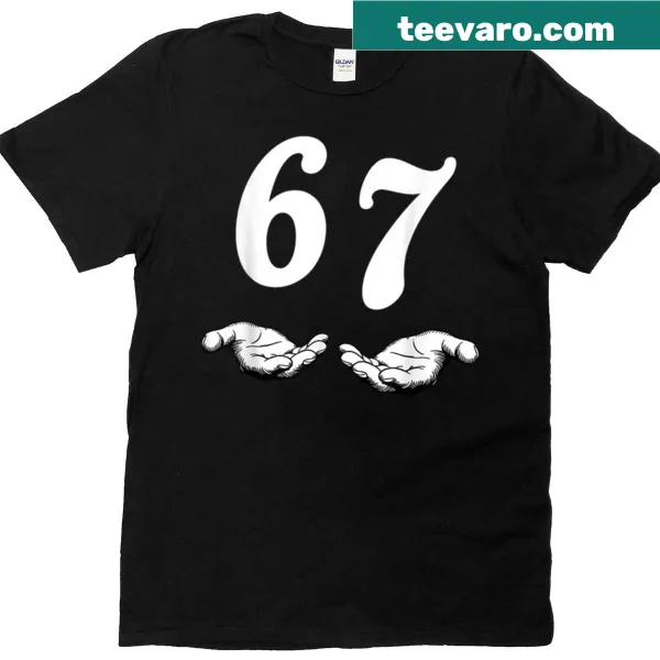 Meme-themed t-shirt with bold typography saying Six Seven 6 7