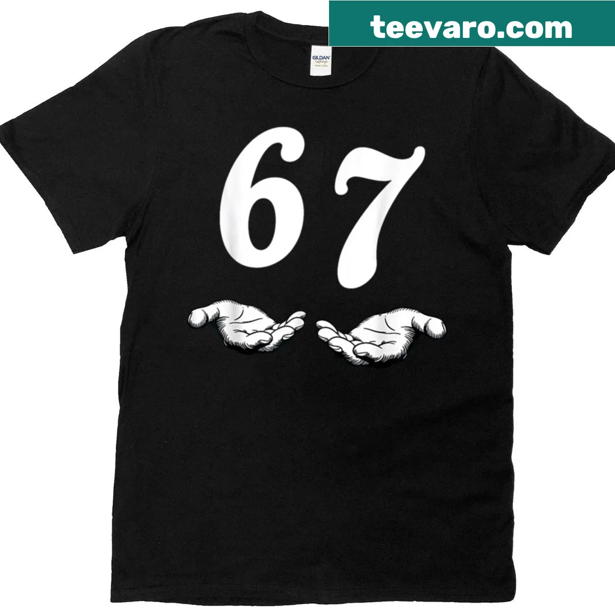 Meme-themed t-shirt with bold typography saying Six Seven 6 7 — on a men's t-shirt