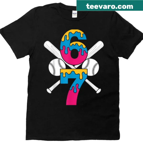 Oversized T-shirt with ice cream drip and baseball-themed design
