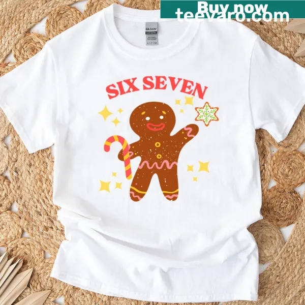 Oversized T-shirt with a humorous gingerbread man Christmas design.