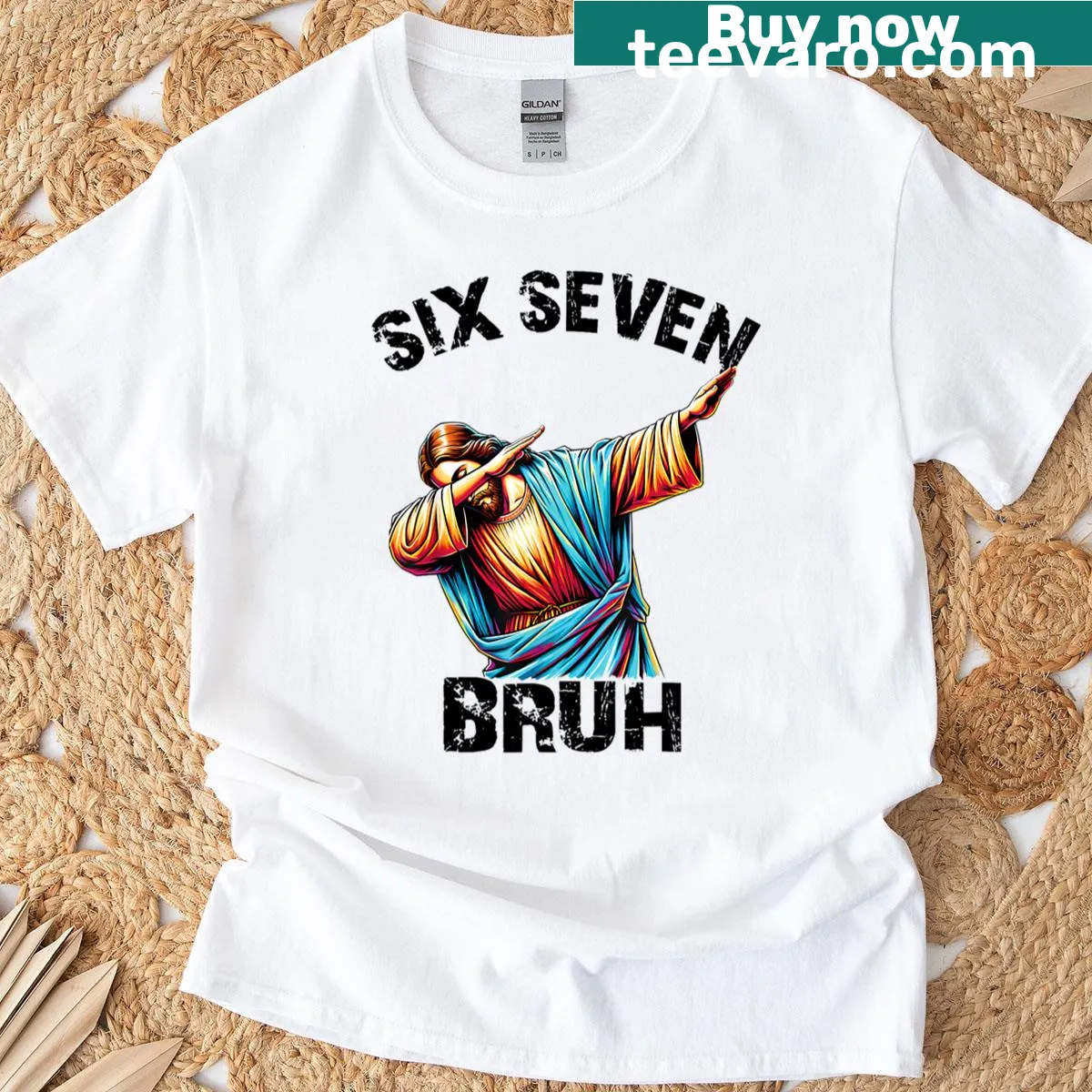 Cartoon-style t-shirt with a dabbing Jesus graphic — on a men's t-shirt