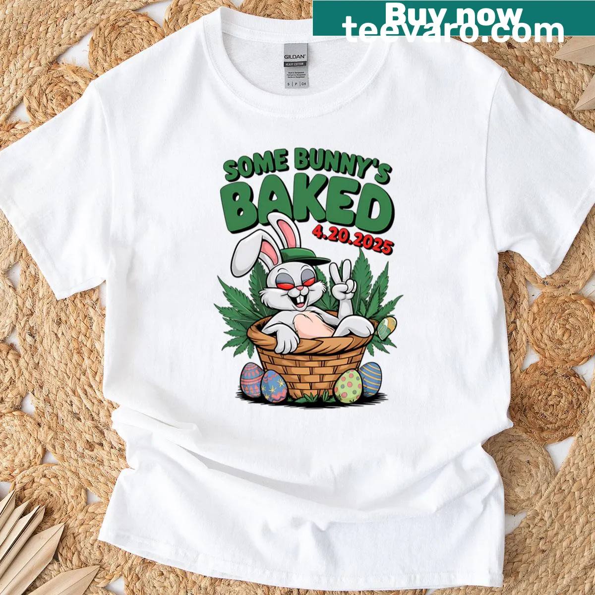 Cute rabbit Easter t-shirt with playful design — on a men's t-shirt