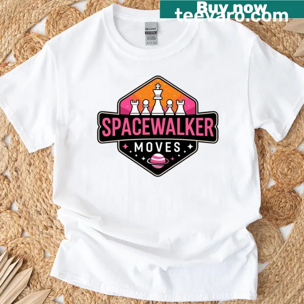 Oversized T-shirt with cosmic pink-orange chess design