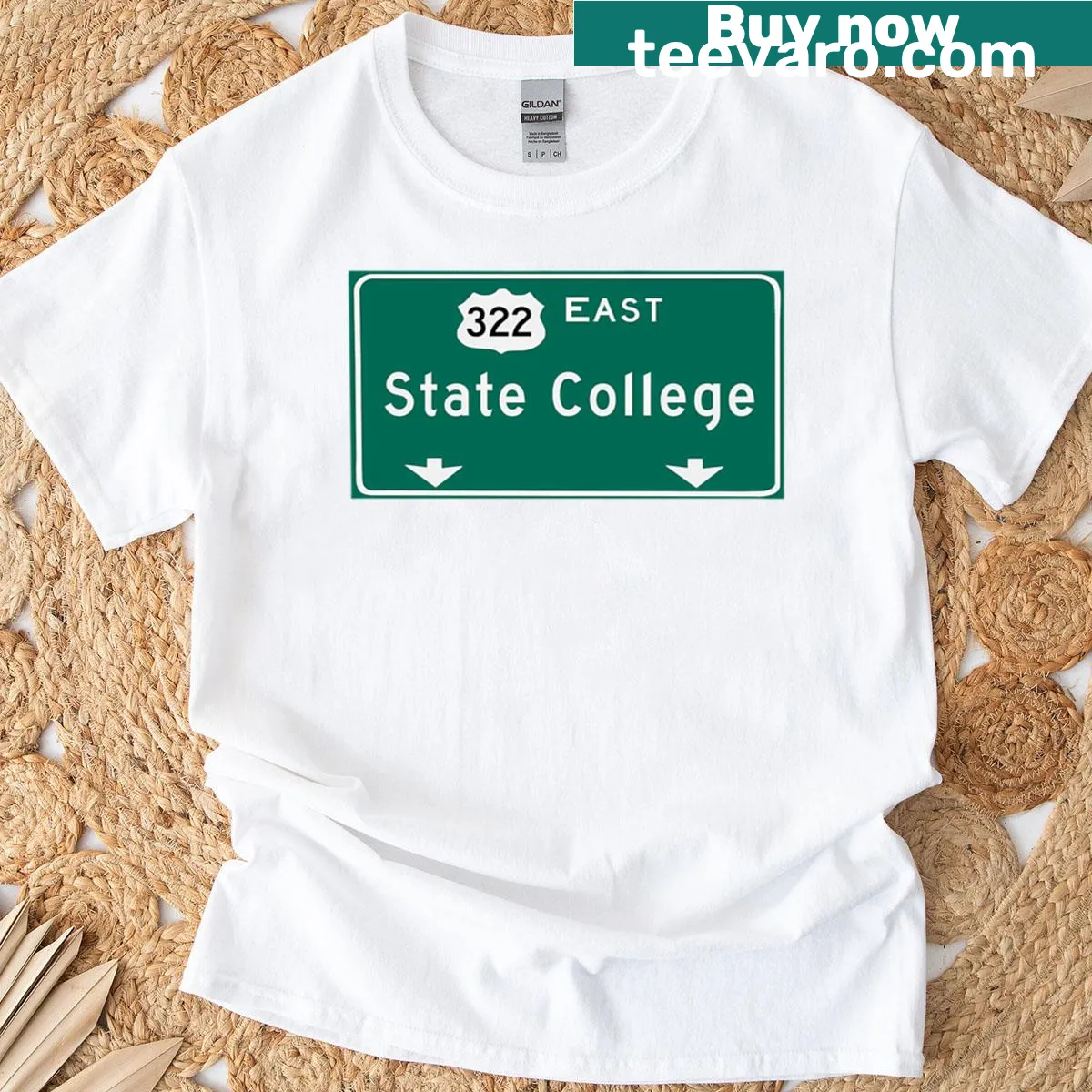 State College highway sign graphic on a t-shirt — on a men's t-shirt