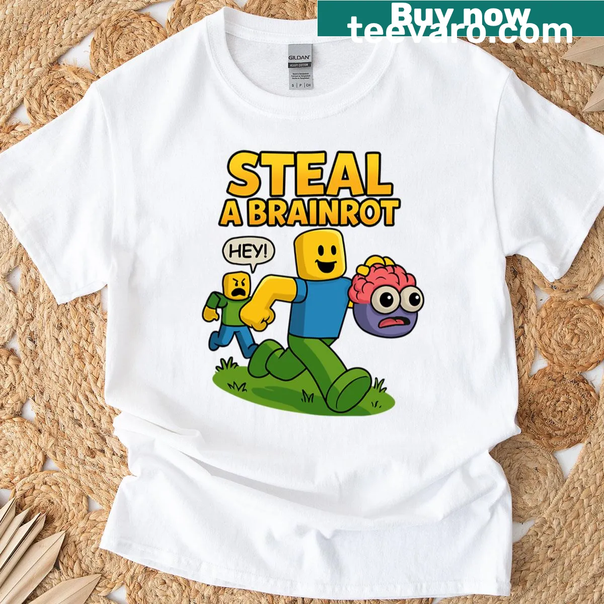 Cute brain meme oversized t-shirt for kids and teens — on a men's t-shirt
