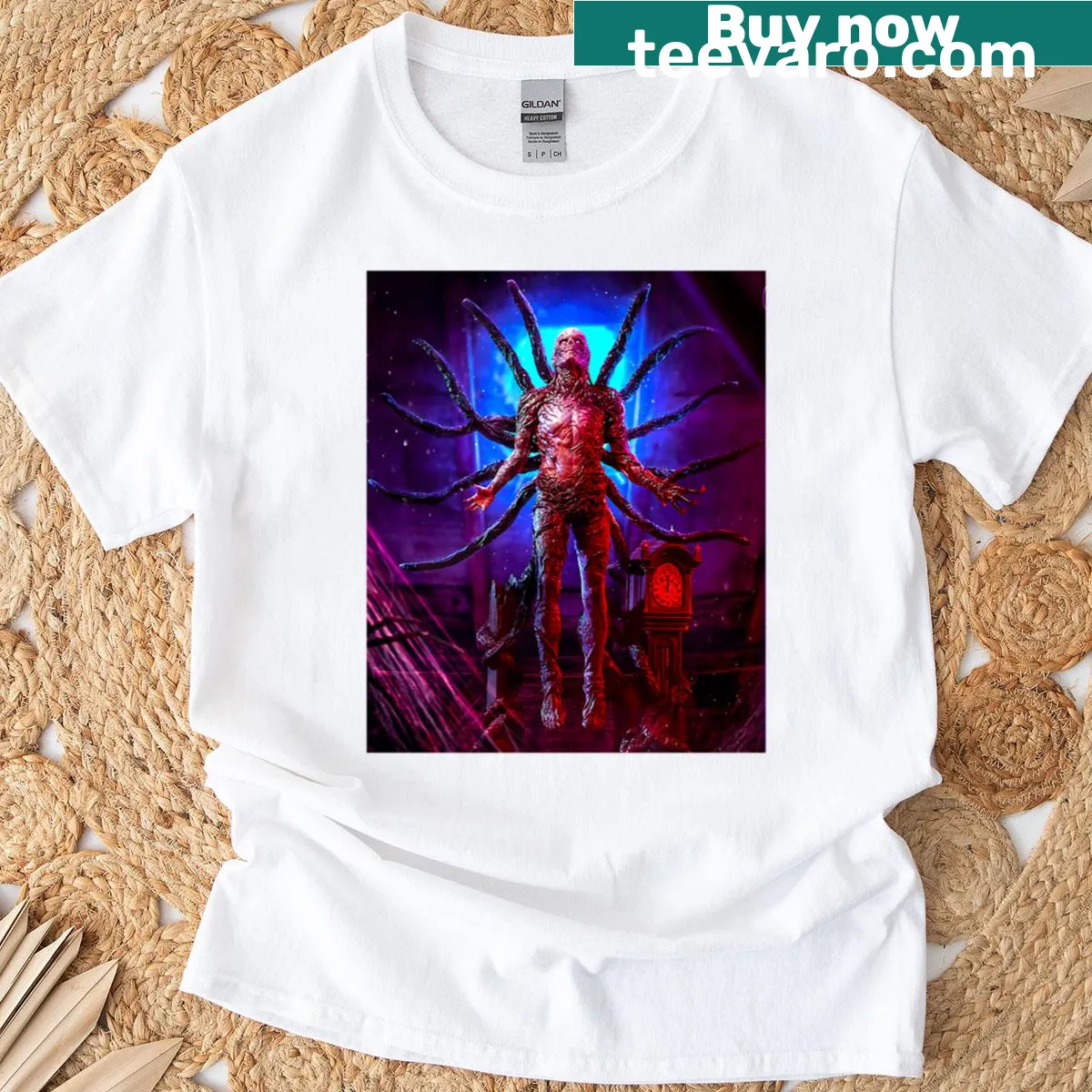 Illustrative Vecna design T-shirt from Stranger Things 5 — on a men's t-shirt
