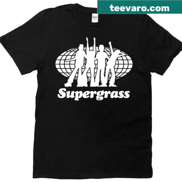 High-definition logo of Supergrass band on a t-shirt